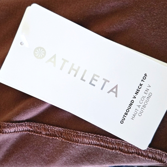 🏷️Athleta Outbound V Neck Top Long Sleeve Chocolate Brown Cotton Size 3X - Picture 8 of 10